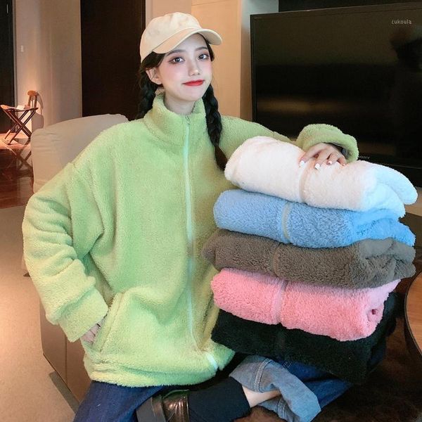 women thick plush faux fur jacket solid stand collar long sleeve zipper soft fleece coat korean oversized winter coat1, Black;brown
women thick plush faux fur jacket solid stand collar long sleeve zipper soft fleece coat korean oversized winter coat1, Black;brown