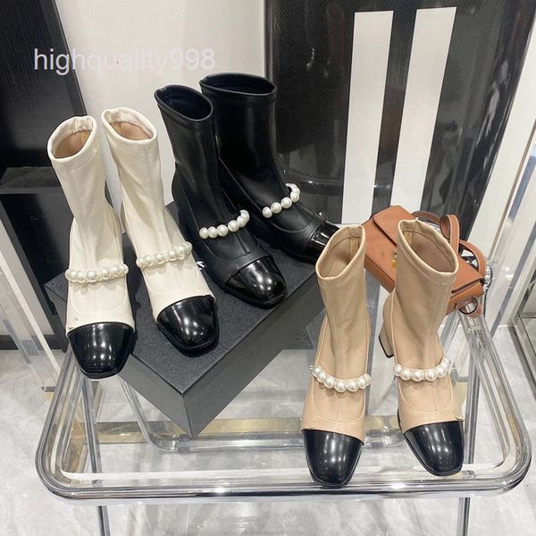 boots high end quality thin boots women's autumn and winter style square head pearl chain thick heel short high martin, Black
boots high end quality thin boots women's autumn and winter style square head pearl chain thick heel short high martin, Black