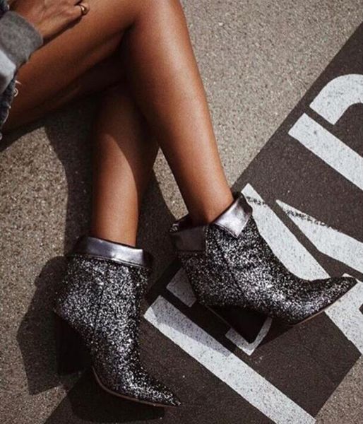 boots spring bling dark silver glitter women ankle pointy toe ladies finger heel slip on fashion fold, Black
boots spring bling dark silver glitter women ankle pointy toe ladies finger heel slip on fashion fold, Black