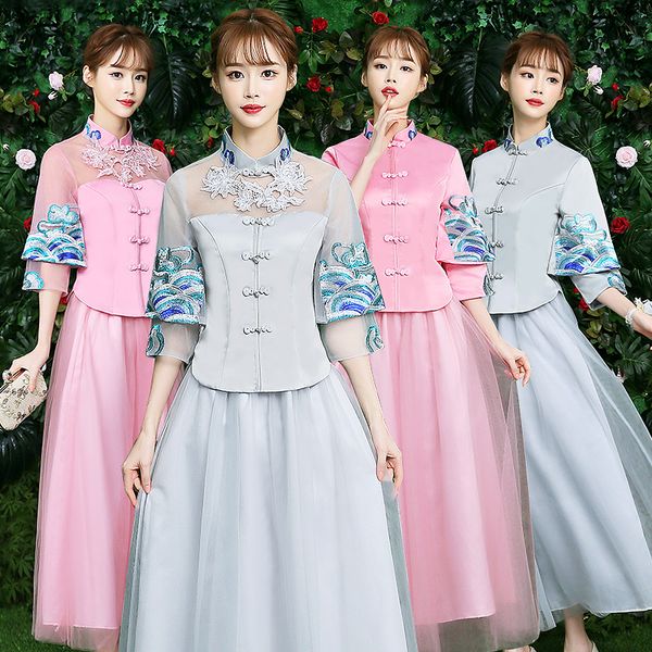 new chinese style embroidery lace flower tulle elegant wedding party gray pink bridesmaid dressessummer party prom dress, White;pink
new chinese style embroidery lace flower tulle elegant wedding party gray pink bridesmaid dressessummer party prom dress, White;pink