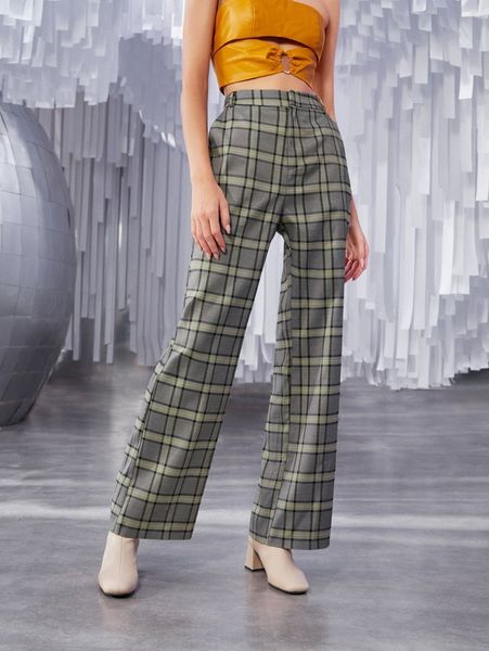 high waist plaid print pants d3se#, Black;white
high waist plaid print pants d3se#, Black;white