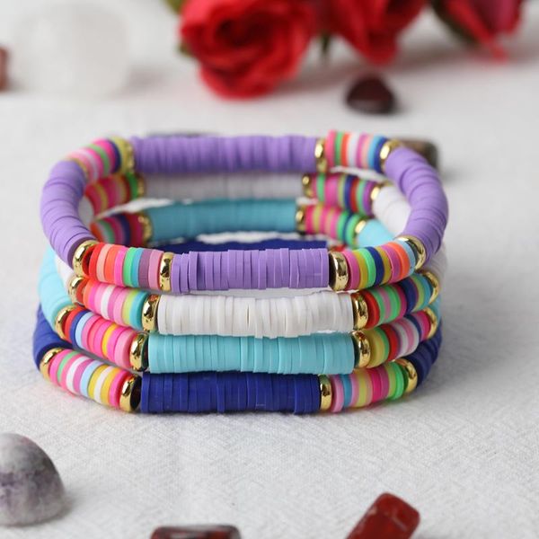 10pcs 6mm white purple sky blue color polymer clay disc heishi beads elastic string bracelet women boho rainbow beads bracelet, Golden;silver
10pcs 6mm white purple sky blue color polymer clay disc heishi beads elastic string bracelet women boho rainbow beads bracelet, Golden;silver