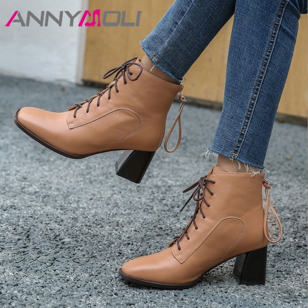 boots annymoli real leather high heel ankle women shoes square toe thick heels zip lace up lady short autumn winter black
boots annymoli real leather high heel ankle women shoes square toe thick heels zip lace up lady short autumn winter black