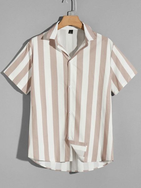 romwe guys striped button front shirt y70i#, White;black