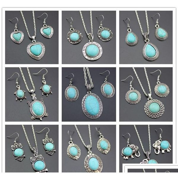 10pcs/lot jewelry set temperament flower shaped turquoise earrings necklace set two piece accessories gifts nbbys, Silver
10pcs/lot jewelry set temperament flower shaped turquoise earrings necklace set two piece accessories gifts nbbys, Silver