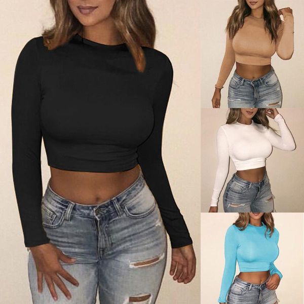 fashion sport full sleeve crop-solid color knit blouse blusas mujer, White 
fashion sport full sleeve crop-solid color knit blouse blusas mujer, White