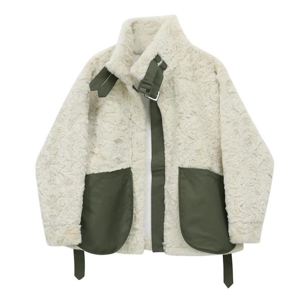 beige faux lambswool coat with sashes for women 2021 autumn thicken stand-up collar ladies patchwork contrast cropped jacket 4xl, Black
beige faux lambswool coat with sashes for women 2021 autumn thicken stand-up collar ladies patchwork contrast cropped jacket 4xl, Black