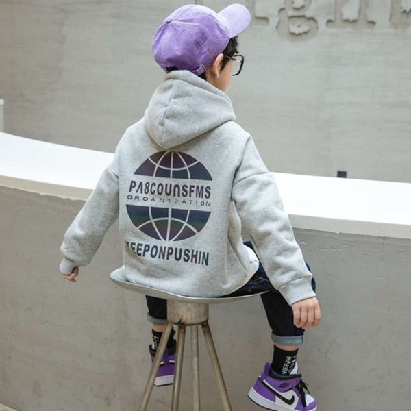 hoodie, children's plush warm boys' sweater, reflective top, Black