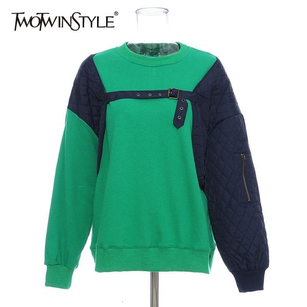 twotwinstyle casual patchwork sweatshirts women o neck long sleeve loose hit color lace up sweatshirt female fashion tide t200723, Black
twotwinstyle casual patchwork sweatshirts women o neck long sleeve loose hit color lace up sweatshirt female fashion tide t200723, Black