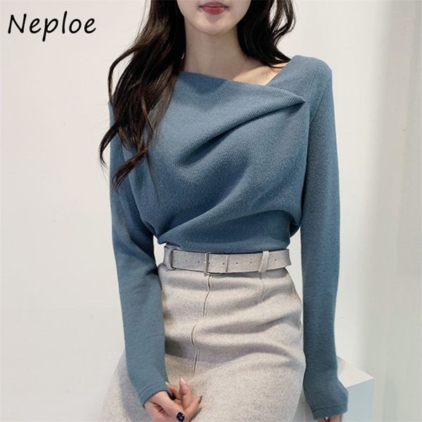 neploe skew collar irregular knitted sweater women chic autumn winter elegant femme pullovers solid color simple all-match lj201126, White;black
neploe skew collar irregular knitted sweater women chic autumn winter elegant femme pullovers solid color simple all-match lj201126, White;black
