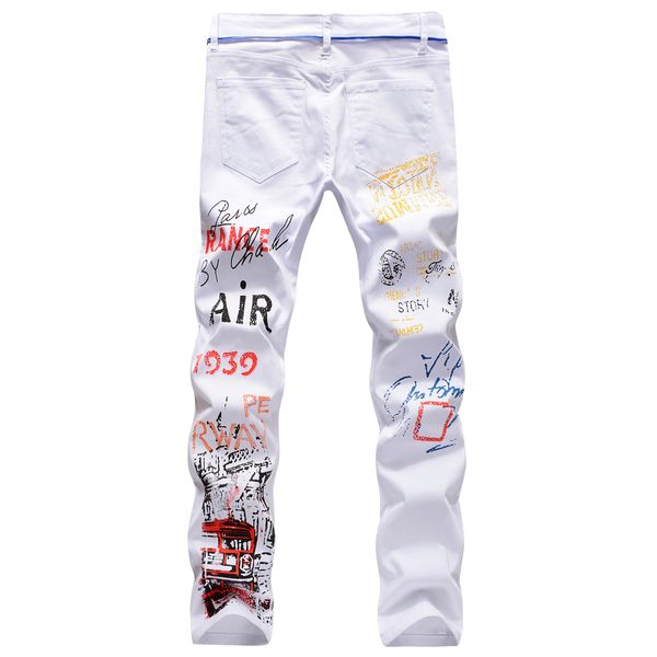 2020 european and american new elastic slim straight ball season new white print individuality fashion trousers, Blue
2020 european and american new elastic slim straight ball season new white print individuality fashion trousers, Blue