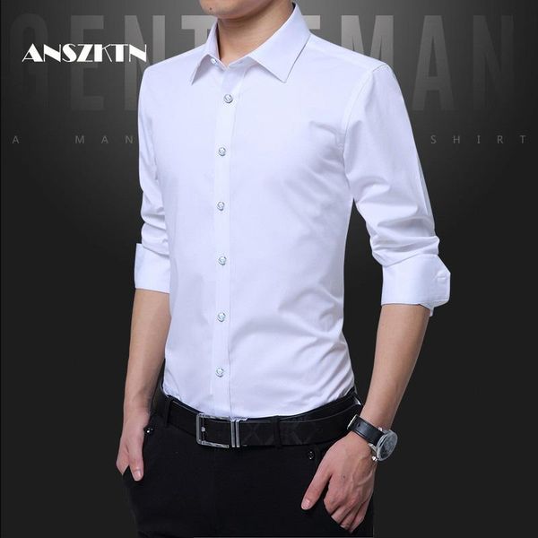 men's dress shirts anszktn men solid long sleeve casual plus size slim fit male social business formal shirt 8xl, White;black
men's dress shirts anszktn men solid long sleeve casual plus size slim fit male social business formal shirt 8xl, White;black