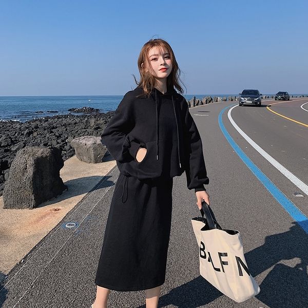 nzv0a hooded autumn new korean style solid color fleece 2020 sweater slimming skirt sweaterloose sweater two-piece suit western style women, Black
nzv0a hooded autumn new korean style solid color fleece 2020 sweater slimming skirt sweaterloose sweater two-piece suit western style women, Black