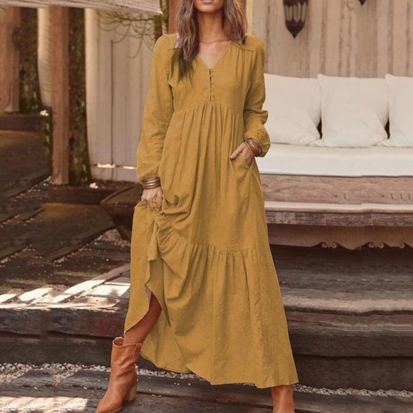 vintage women autumn v neck long sleeve large swing pockets cotton maxi dress casual elegant dress party, Black;gray
vintage women autumn v neck long sleeve large swing pockets cotton maxi dress casual elegant dress party, Black;gray