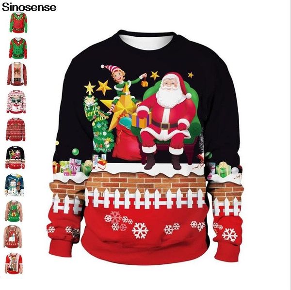 christmas tree reindeer snowflakes sweater jumper pullover holiday party xmas sweatshirt 3d funny ugly christmas sweater, White;black 
christmas tree reindeer snowflakes sweater jumper pullover holiday party xmas sweatshirt 3d funny ugly christmas sweater, White;black