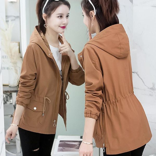new 2020 women trench coat spring autumn casual slim hooded windbreaker solid color drawstring zipper female cotton coat lq811, Tan;black
new 2020 women trench coat spring autumn casual slim hooded windbreaker solid color drawstring zipper female cotton coat lq811, Tan;black