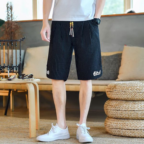 summer striped shorts linen casual chinese men's embroidery antique tang style capris straight pants, White;black
summer striped shorts linen casual chinese men's embroidery antique tang style capris straight pants, White;black