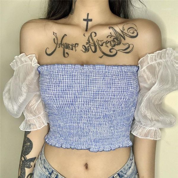 slash neck off shoulder plaid crop women 2020 summer mesh puff sleeve ruched ladies blouse shirts casual blusas mujer1, White
slash neck off shoulder plaid crop women 2020 summer mesh puff sleeve ruched ladies blouse shirts casual blusas mujer1, White