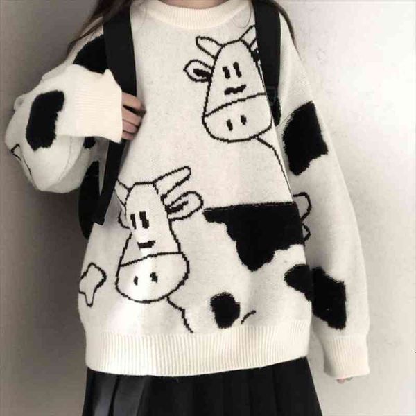 christmas cow sweater women clothing loose knitted kawaii clothes harajuku cropped jumper korean fashion long sleeve, White;black
christmas cow sweater women clothing loose knitted kawaii clothes harajuku cropped jumper korean fashion long sleeve, White;black