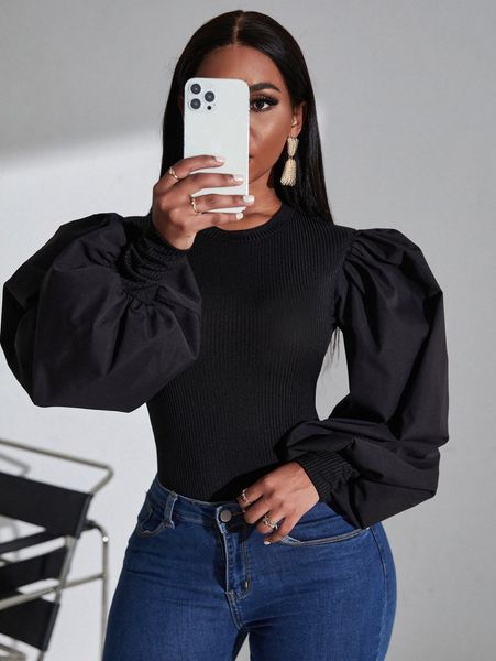 sxy bishop sleeve ribbed knit n4jd#, White
sxy bishop sleeve ribbed knit n4jd#, White