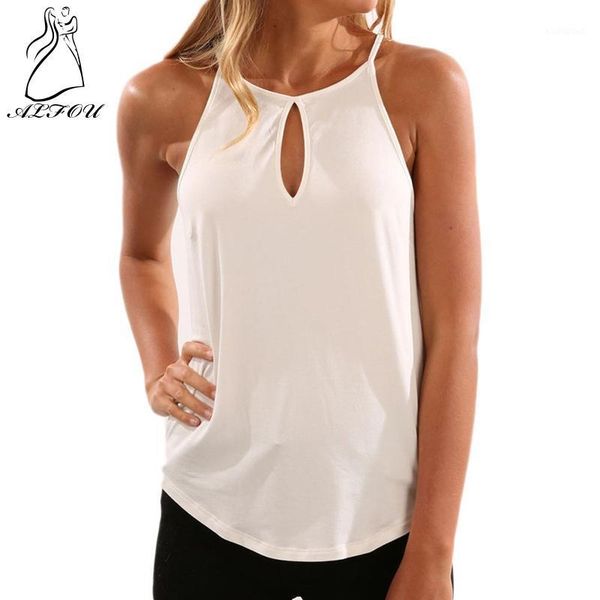 2019 summer ladies wild sleeveless sling irregular solid color women's vest fashion round neck hollow halter shirt1, White 
2019 summer ladies wild sleeveless sling irregular solid color women's vest fashion round neck hollow halter shirt1, White