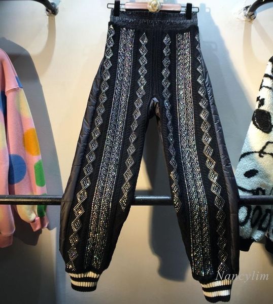 women's pants & capris winter cotton women heavy embroidery drilling high waist slimming down patchwork knitting harem trousers, Black;white
women's pants & capris winter cotton women heavy embroidery drilling high waist slimming down patchwork knitting harem trousers, Black;white