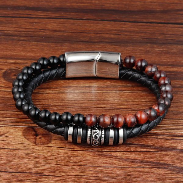 natural stone tiger eyes stone genuine leather bracelet beads double-row men's stainless steel magnet button locker bracelet, Black
natural stone tiger eyes stone genuine leather bracelet beads double-row men's stainless steel magnet button locker bracelet, Black