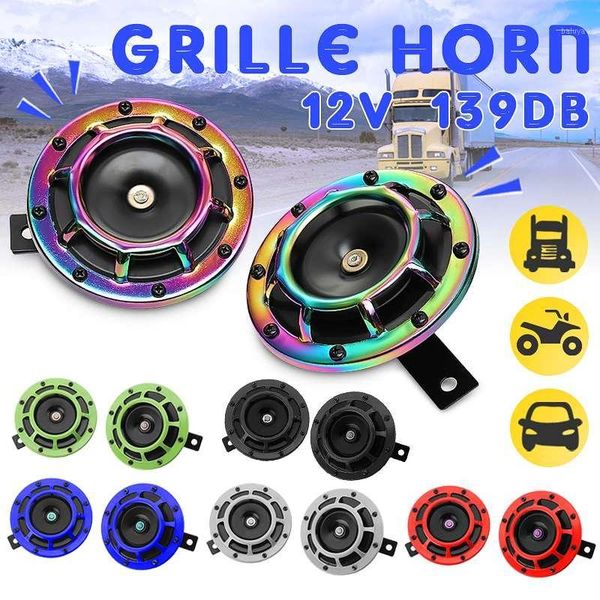 other auto electronics pair car motorcycle siren dual tone electric pump loud air horn 12v 139db off-road grille blue silver black red unive