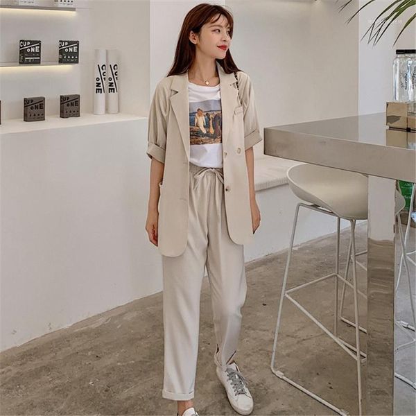 women's suits & blazers summer women pant short sleeve jacket elastic waist 2021 female blazer set casual 2 pieces femme clothes1, White;black
women's suits & blazers summer women pant short sleeve jacket elastic waist 2021 female blazer set casual 2 pieces femme clothes1, White;black