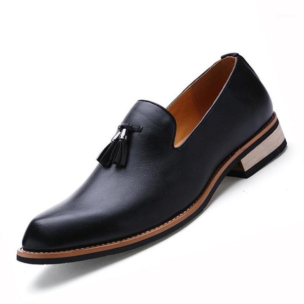 men leather shoes loafers genuine leather shoes classic tassel brogue mens formal bullock casual dress wedding1, Black
