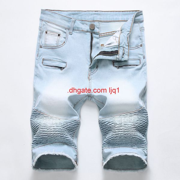 new men's jeans shorts summer slim straight elastic pleated zipper locomotive pant, Blue
new men's jeans shorts summer slim straight elastic pleated zipper locomotive pant, Blue