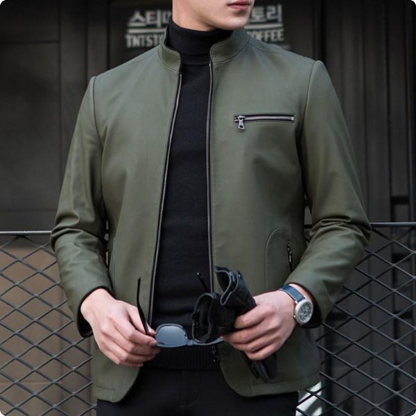 men's leather & faux autumn arrival stand collar casual mens 100% real jackets fashion motorcycle coat for male chaquetas hombre green, Black
men's leather & faux autumn arrival stand collar casual mens 100% real jackets fashion motorcycle coat for male chaquetas hombre green, Black