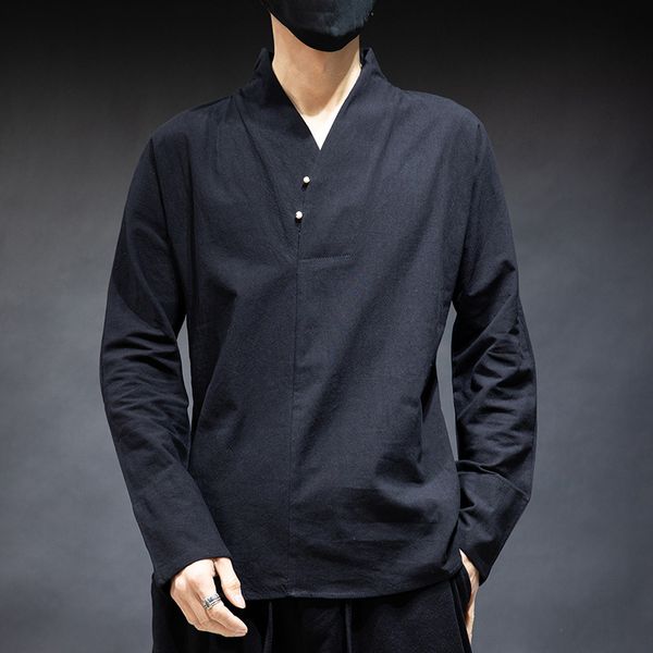2020 chinese style tang cotton loose long sleeve hanfu large linen v-neck shirt men's, White;black
2020 chinese style tang cotton loose long sleeve hanfu large linen v-neck shirt men's, White;black