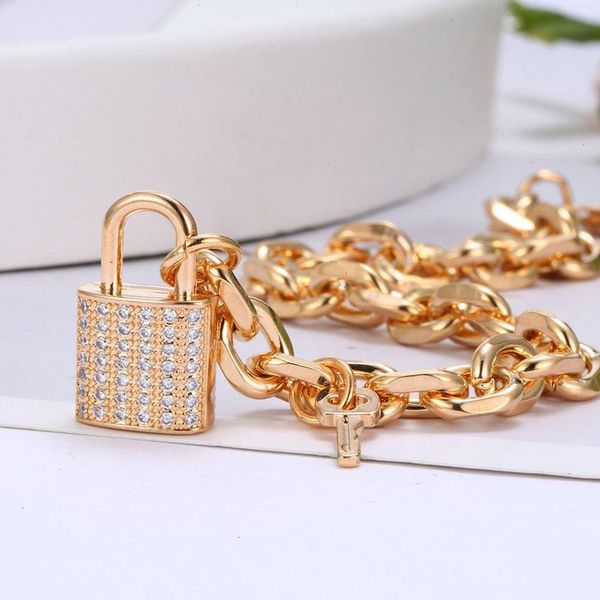 link, chain explosive personality padlock pendant bracelet copper inlaid zircon three-color electroplated gold girl jewelry, Black
link, chain explosive personality padlock pendant bracelet copper inlaid zircon three-color electroplated gold girl jewelry, Black