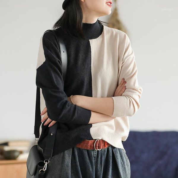 women's sweaters women sweater contrast color 2021 spring knit long-sleeved turtleneck korean big size loose pullovers1, White;black
women's sweaters women sweater contrast color 2021 spring knit long-sleeved turtleneck korean big size loose pullovers1, White;black