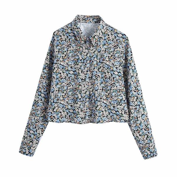 winter new women's lapel casual retro loose wild floral long sleeve shirt, White