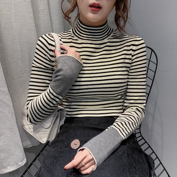 2021 new half turtleneck high shirt boring bottom slim fit foreign lady winter stripe women's long sweater pcqa, White;black
2021 new half turtleneck high shirt boring bottom slim fit foreign lady winter stripe women's long sweater pcqa, White;black
