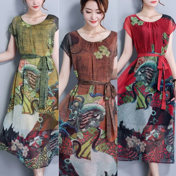 2020 summer new women's dress korean style round neck silk printed royal sister dress elegant light long long skirt mature style skirt, Black;gray
2020 summer new women's dress korean style round neck silk printed royal sister dress elegant light long long skirt mature style skirt, Black;gray
