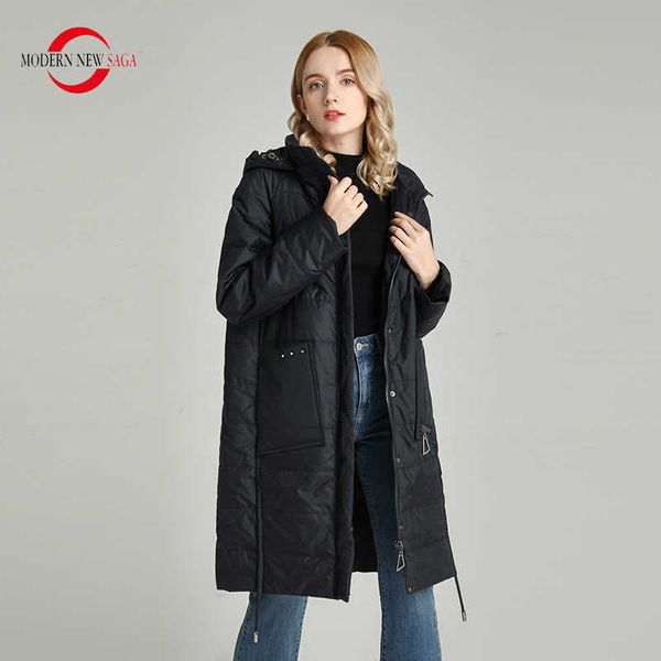 modern new saga autumn women parka spring women coat ladies padded jacket hooded casual long coat overcoat puffer jacket 201120, Black