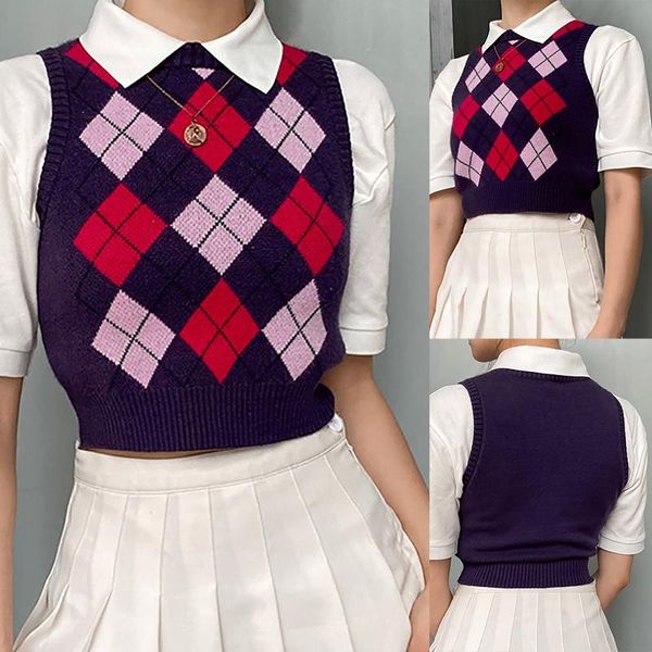 women's vests sweater chaleco punto mujer round neck diamond check sleeveless vest maglione ragazza, Black;white
women's vests sweater chaleco punto mujer round neck diamond check sleeveless vest maglione ragazza, Black;white