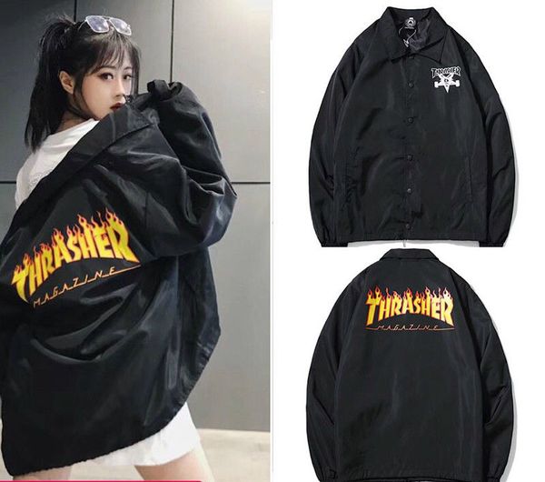 classic flame letter printing men and women couple loose windbreaker jacket coat, Black;brown
classic flame letter printing men and women couple loose windbreaker jacket coat, Black;brown