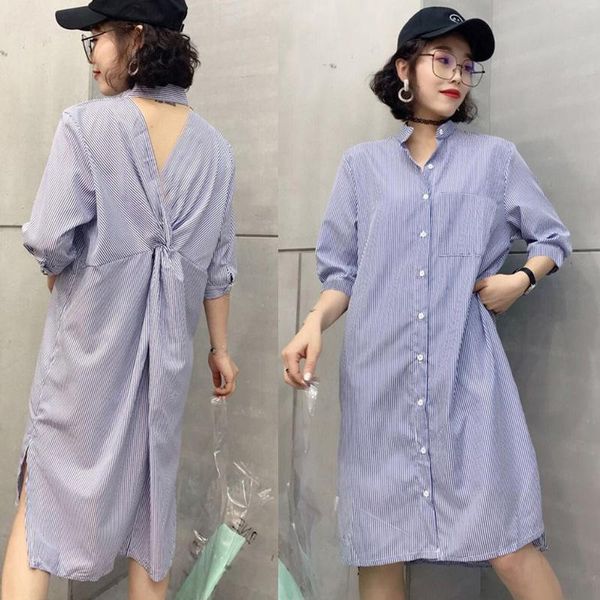 womens ladies 2020 summer backless striped loose casual long shirt style blouse blouses blusas slim dress dresses for women, Black;gray
womens ladies 2020 summer backless striped loose casual long shirt style blouse blouses blusas slim dress dresses for women, Black;gray