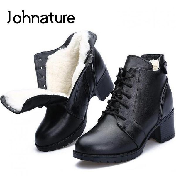 johnature thick women boots wool genuine leather women shoes 2020 new winter zip round toe cross-tied ankle platform boots, Black
johnature thick women boots wool genuine leather women shoes 2020 new winter zip round toe cross-tied ankle platform boots, Black