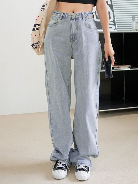 dazy slant pockets straight leg washed jeans f0jh#, Blue 
dazy slant pockets straight leg washed jeans f0jh#, Blue