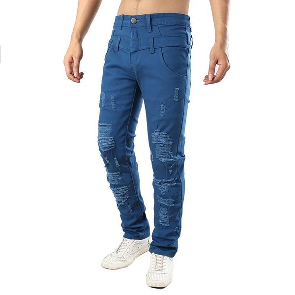 men's jeans trendy knife cut hole tattered beggar denim fashion casual youth jogging pants, Blue
men's jeans trendy knife cut hole tattered beggar denim fashion casual youth jogging pants, Blue