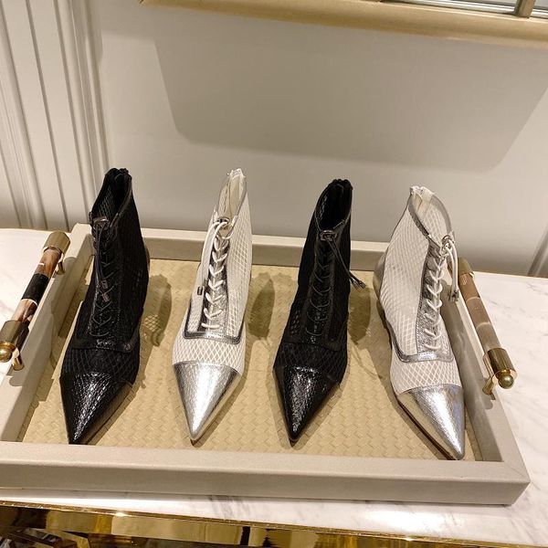 silver women short boots pointed toe ankle botas solid color cross tied lace up sandals boots thin mid heels back zippers, Black
silver women short boots pointed toe ankle botas solid color cross tied lace up sandals boots thin mid heels back zippers, Black