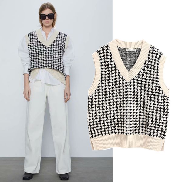 kpytomoa women 2020 fashion oversized houndstooth knitted vest sweater vintage sleeveless side vents female waistcoat chic 1023, Black;white
kpytomoa women 2020 fashion oversized houndstooth knitted vest sweater vintage sleeveless side vents female waistcoat chic 1023, Black;white