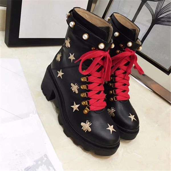 quatily designer fashion genuine leather boots bee print pearl lace-up boots ladies shoes heel 6cm size 42, Black
quatily designer fashion genuine leather boots bee print pearl lace-up boots ladies shoes heel 6cm size 42, Black