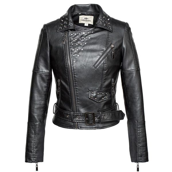 women's leather & faux fashion brand punk style rivet beading pu jacket female street eco-friendly washed f1085 dropship, Black
women's leather & faux fashion brand punk style rivet beading pu jacket female street eco-friendly washed f1085 dropship, Black