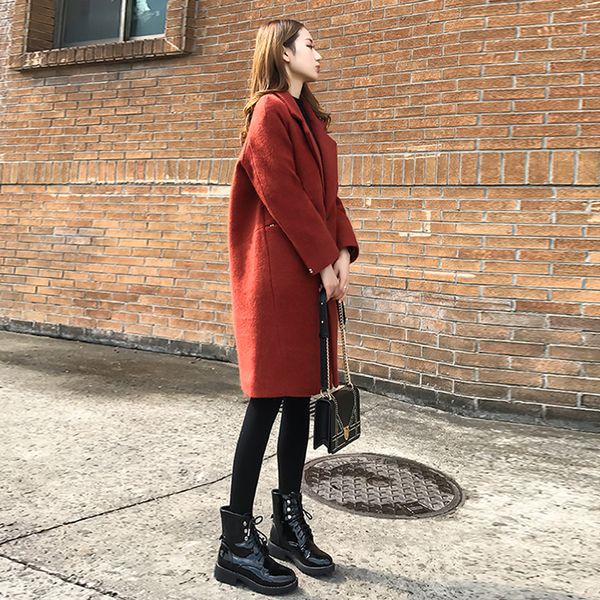 women's long section fashion one button female temperament winter new loose woolen coat, Black
women's long section fashion one button female temperament winter new loose woolen coat, Black